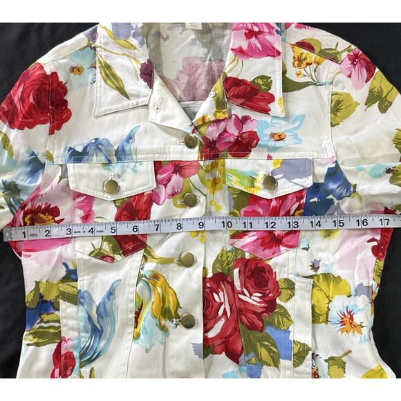 Boston Proper Floral Denim Jacket Women’s Size 4 Multicolor Cotton Stretch - Picture 4 of 12